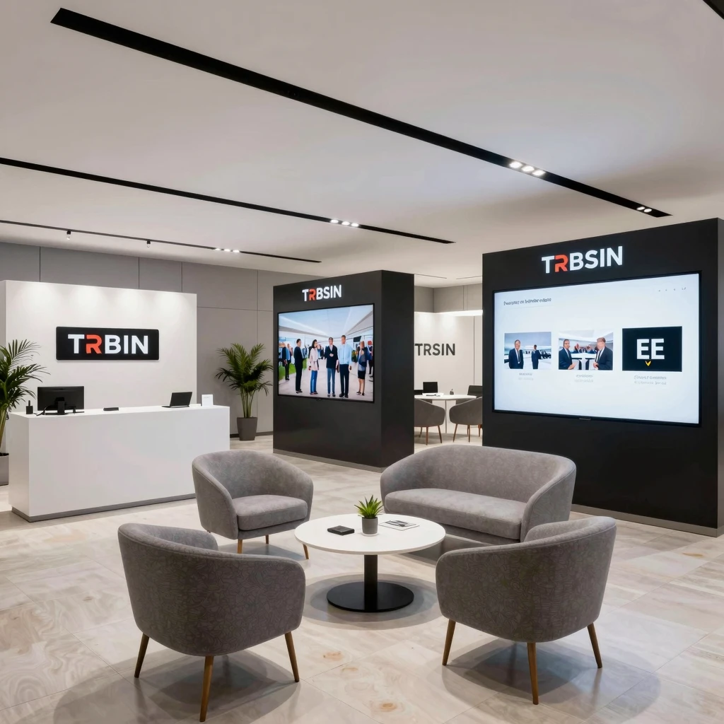Modern corporate event setup with branded photo zones